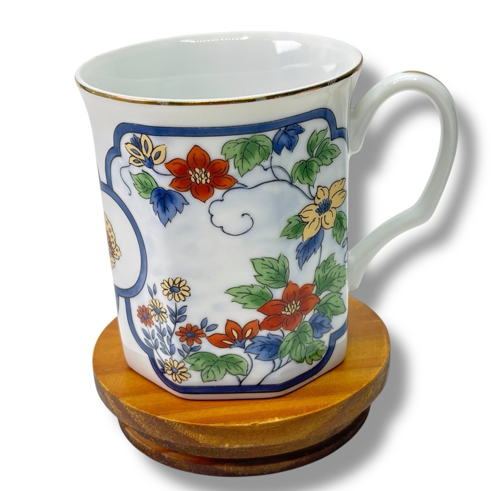 Japanese Vintage Set of 4 Octagon Shaped Gold Trim Coffee Tea Cups Floral 3.5" - Picture 4 of 8